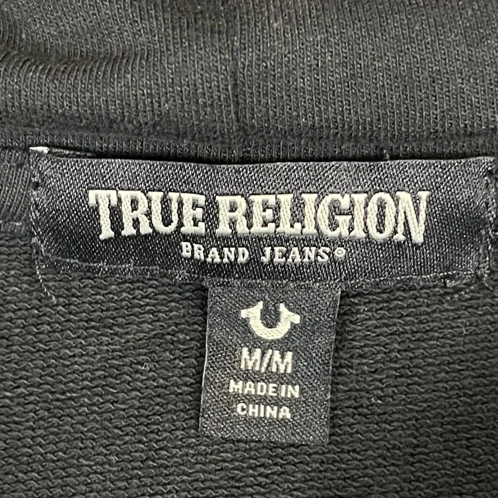 True Religion Mens‎ Black Logo Hoodie Short Sleeve Graphic T Shirt